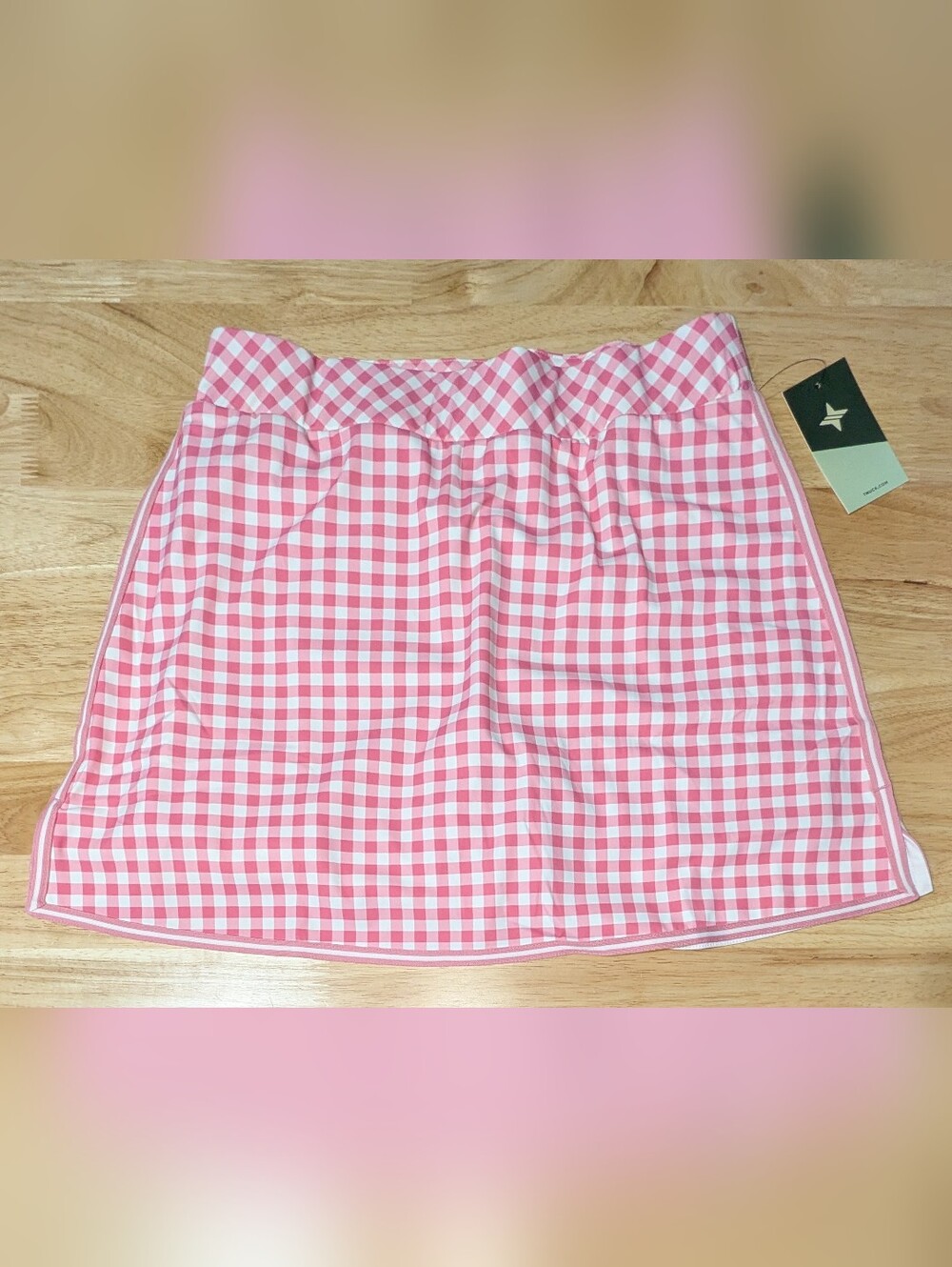 Tuckernuck Karrie Golf Skirt Medium Pink Gingham 16” Preppy Stretch Skort NWT - Picture 5 of 14
